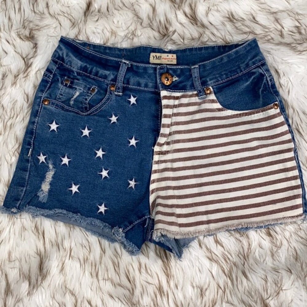 American Flag Shorts Distressed Red White Blue Stars Stripes Patriotic Size 4